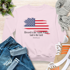 Blessed Is the Nation Whose God is God Sweatshirt Flag Sweatshirt Christian Flag Sweatshirt for Women