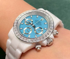 Ceramic white watch with crystal dial watch