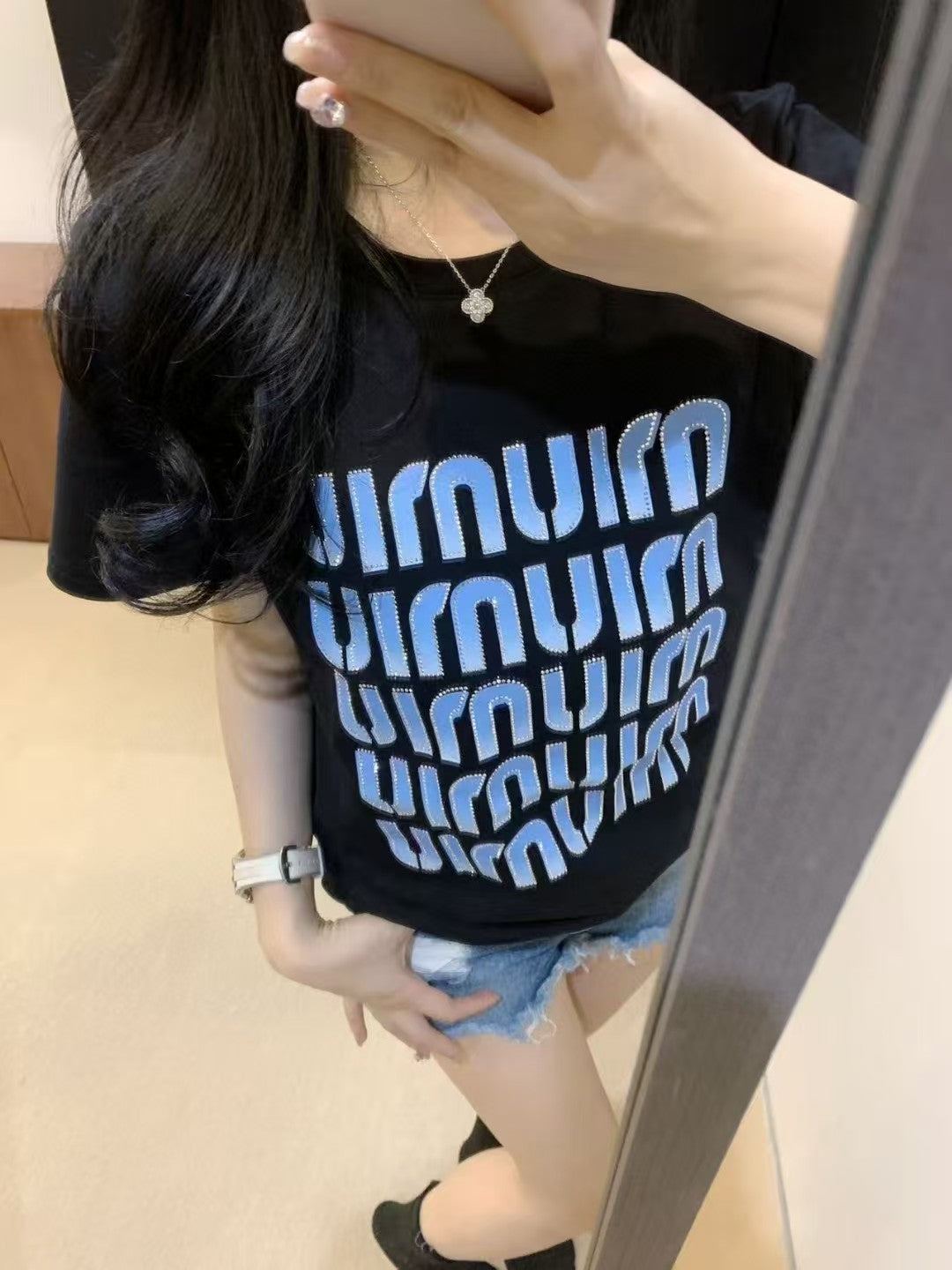 Women's full printed pure cotton short sleeved T-shirt