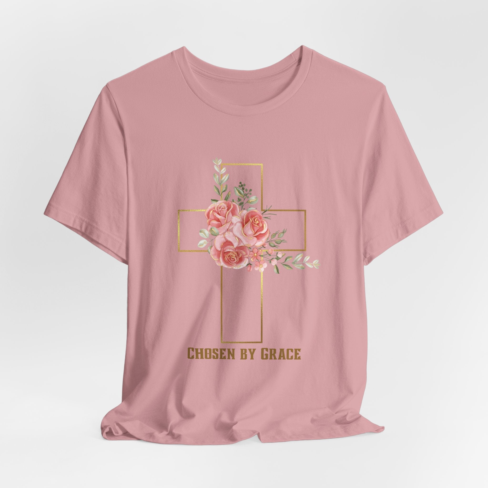 Chosen by Grace Inspirational Christian T-Shirt with Bible Verse and Cross Design