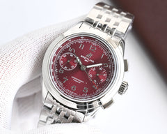 Chronograph - Red White - Silver 316L Steel - Automatic - 42mm