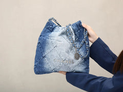 Handbag Washed Denim & Tone Metal Light