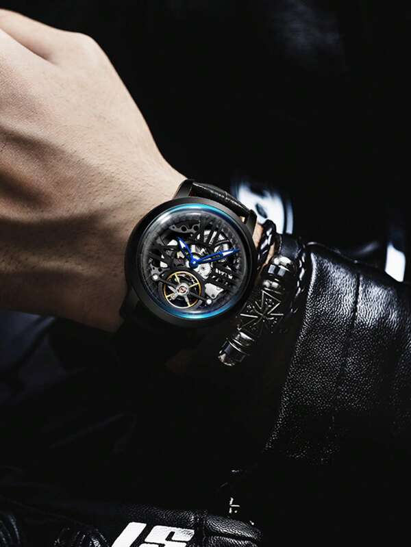 Black White- Black Leather - Automatic -41mm