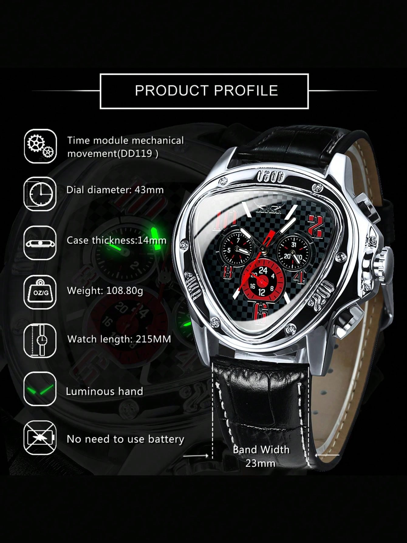 Black Red - Black Leather - Automatic -41mm