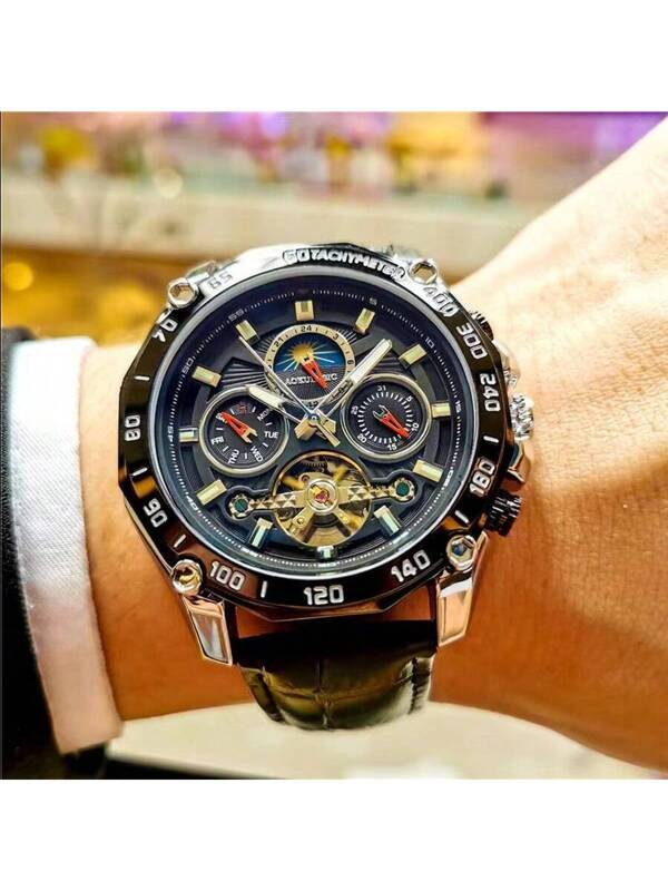 Blue - Black Leather - Automatic -43mm
