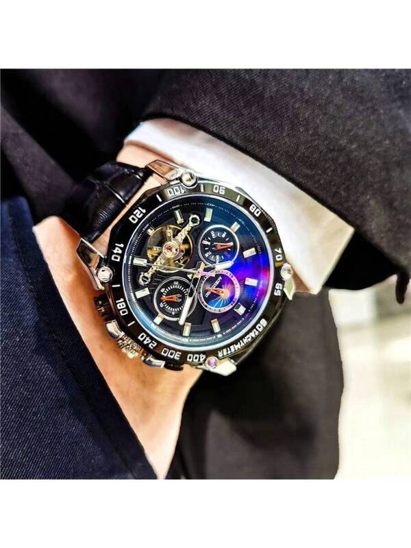 Blue - Black Leather - Automatic -43mm