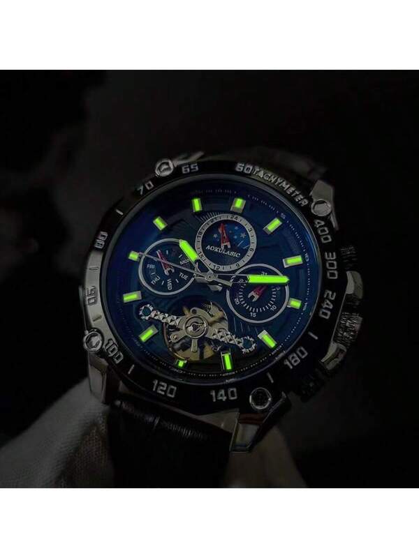 Blue - Black Leather - Automatic -43mm