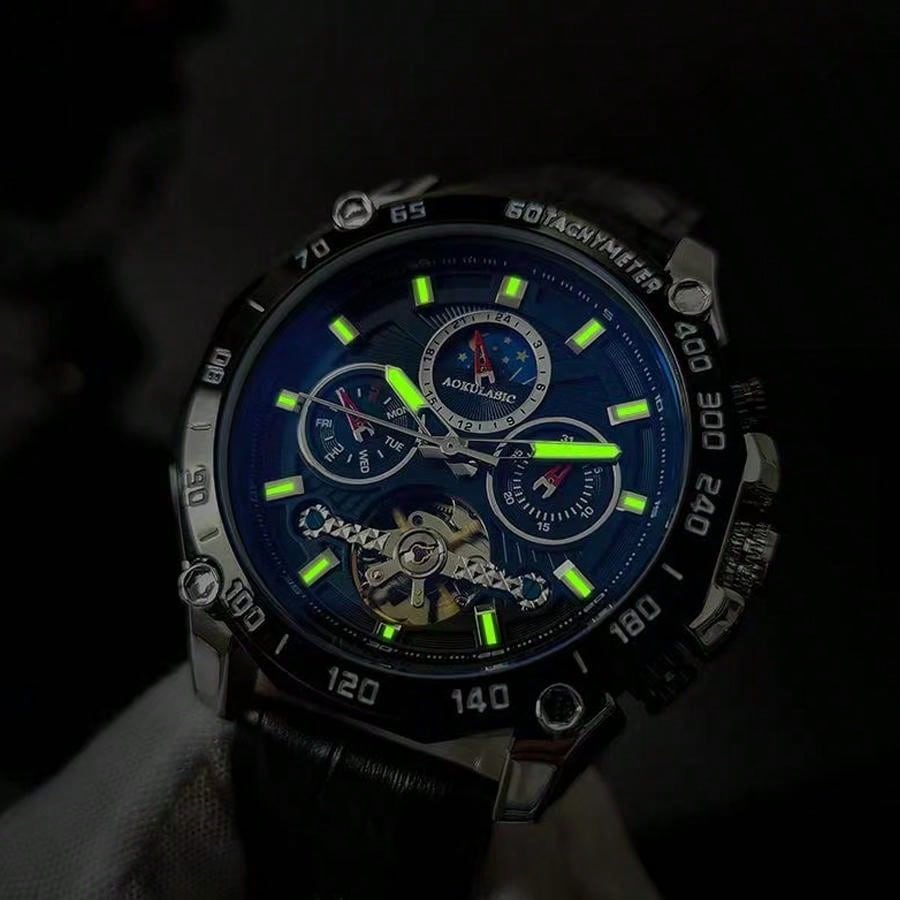 Blue - Black Leather - Automatic -43mm