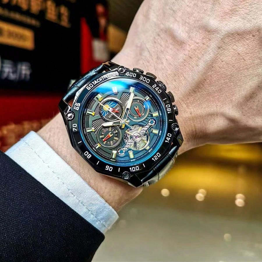 Blue - Black Leather - Automatic -43mm