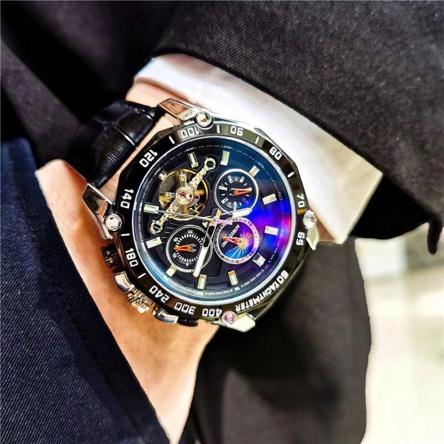 Blue - Black Leather - Automatic -43mm
