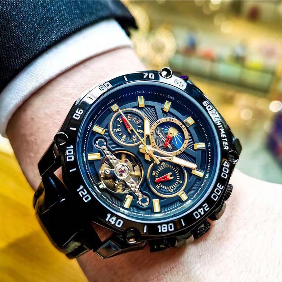 Blue - Black Leather - Automatic -43mm