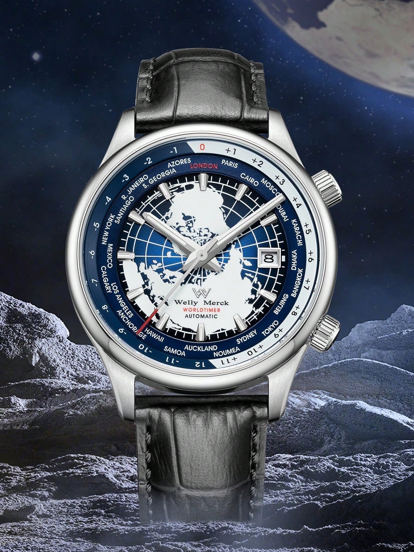White blue - Black Leather - Automatic -41mm