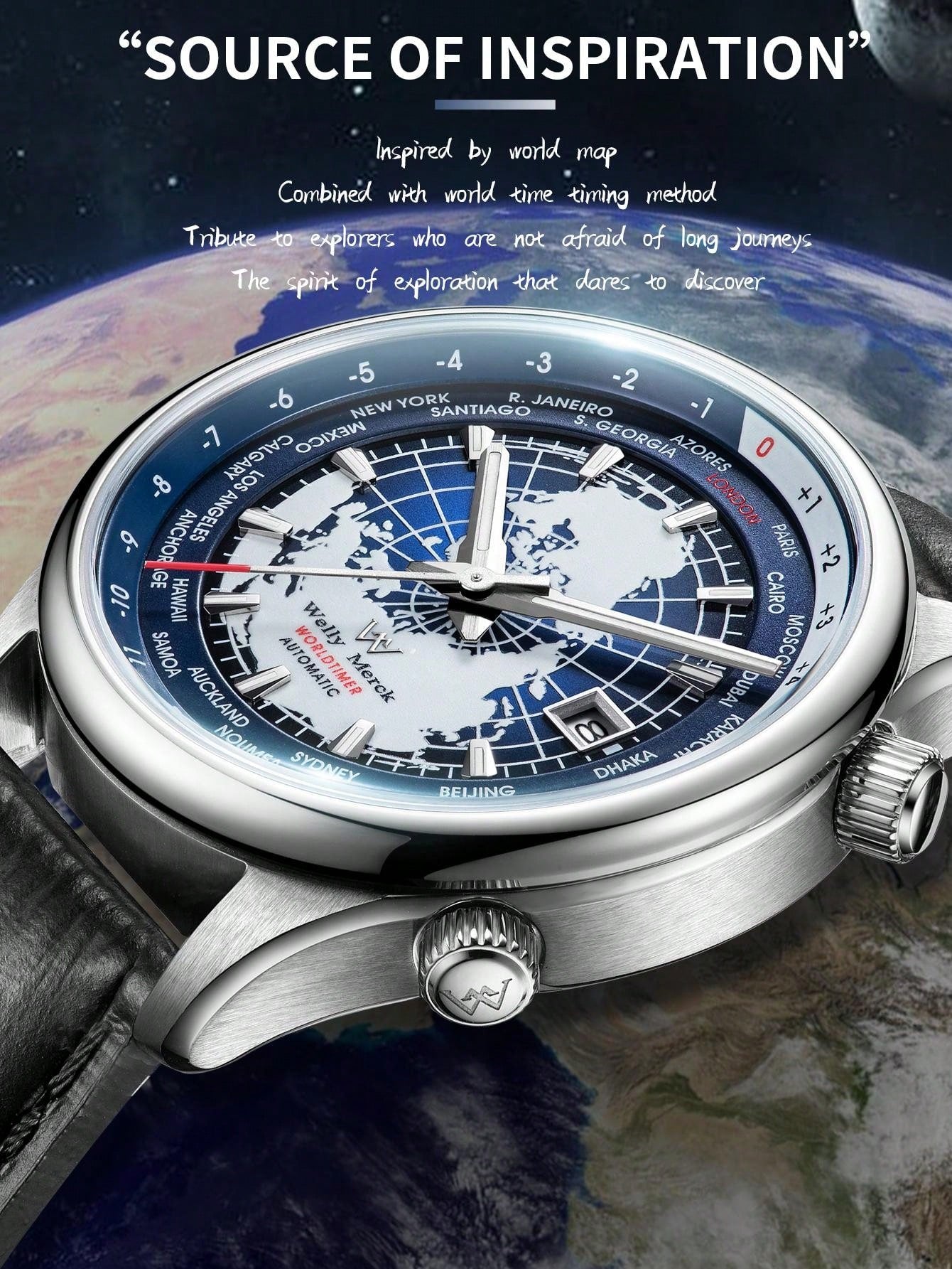 White blue - Black Leather - Automatic -41mm