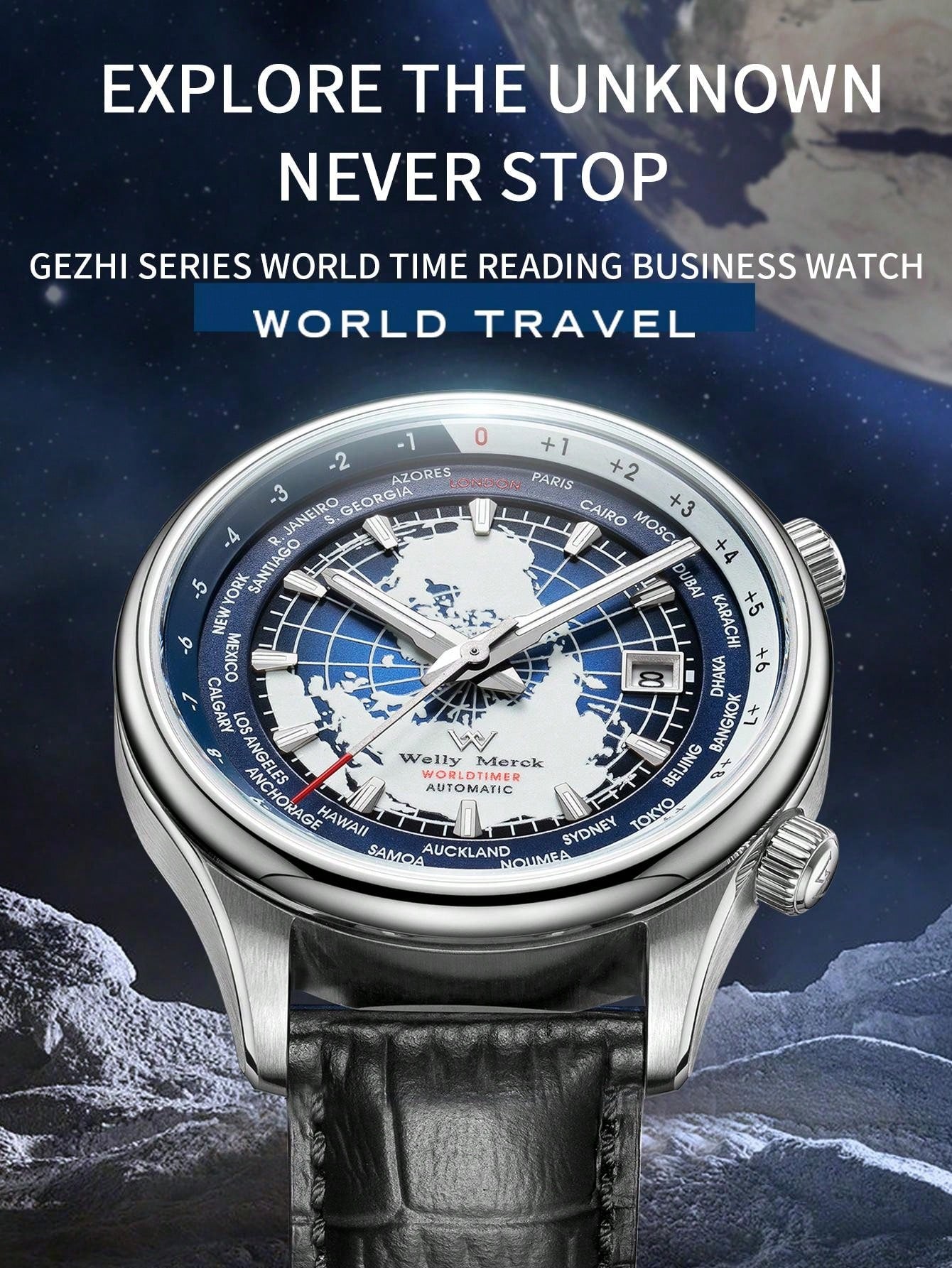 White blue - Black Leather - Automatic -41mm