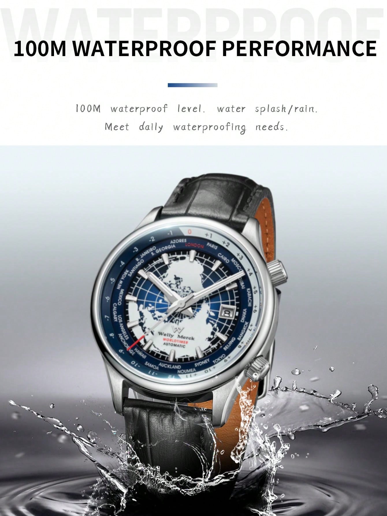 White blue - Black Leather - Automatic -41mm