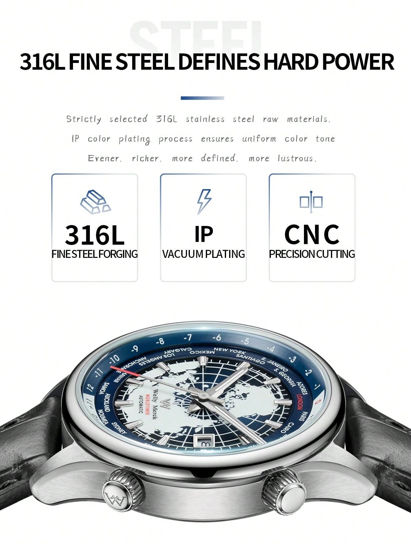 White blue - Black Leather - Automatic -41mm