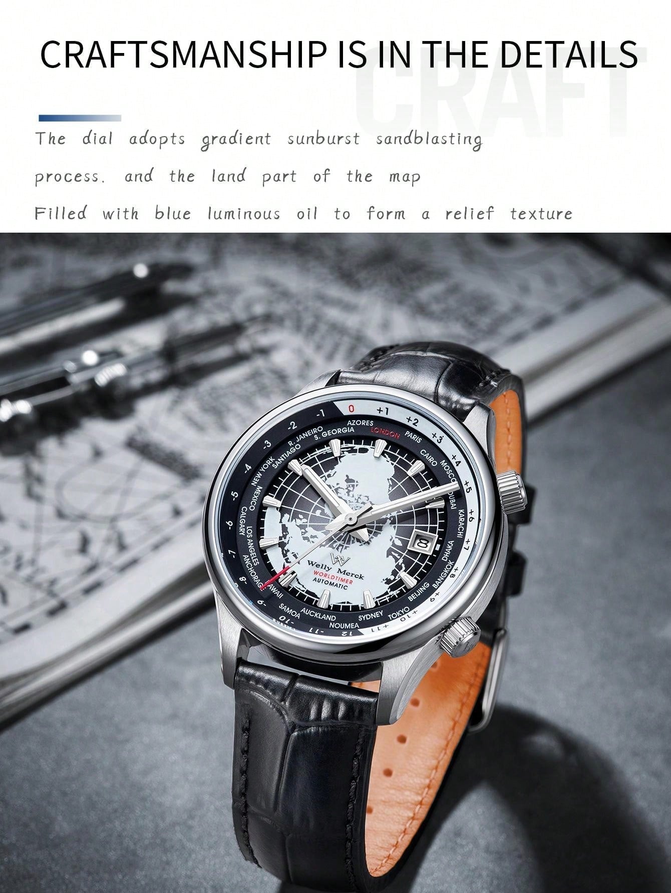 White blue - Black Leather - Automatic -41mm