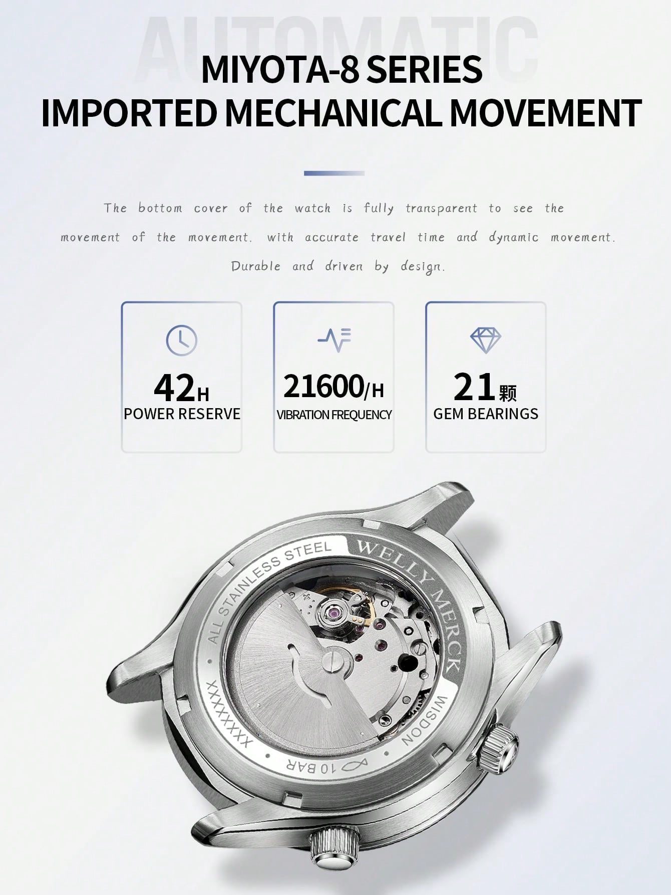 White blue - Black Leather - Automatic -41mm