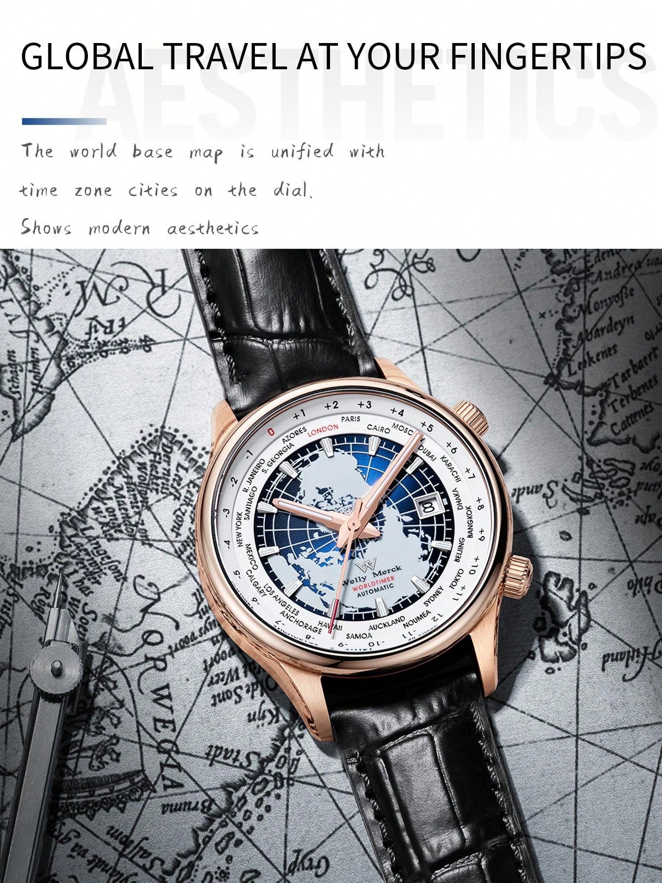 White blue - Black Leather - Automatic -41mm