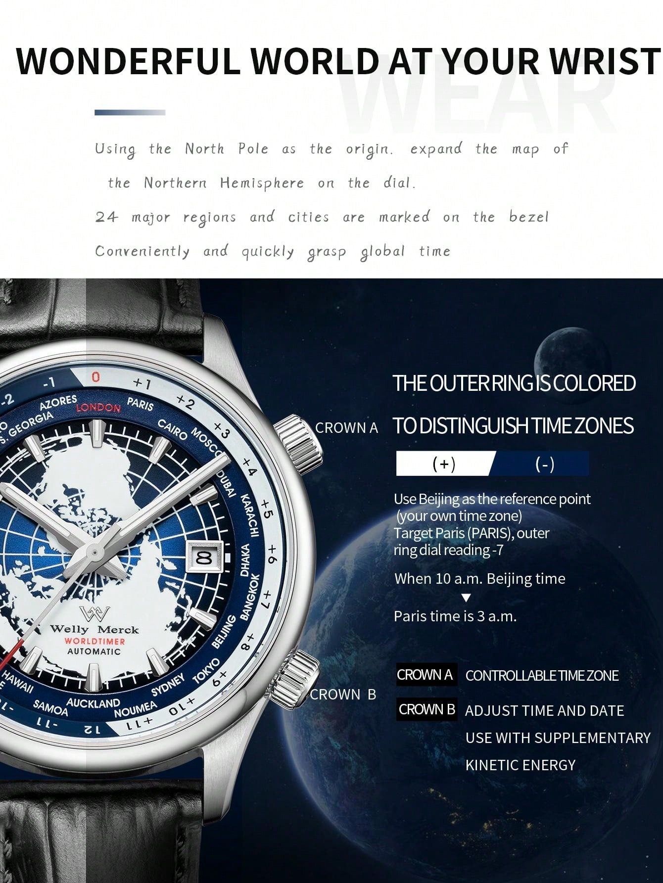 White blue - Black Leather - Automatic -41mm
