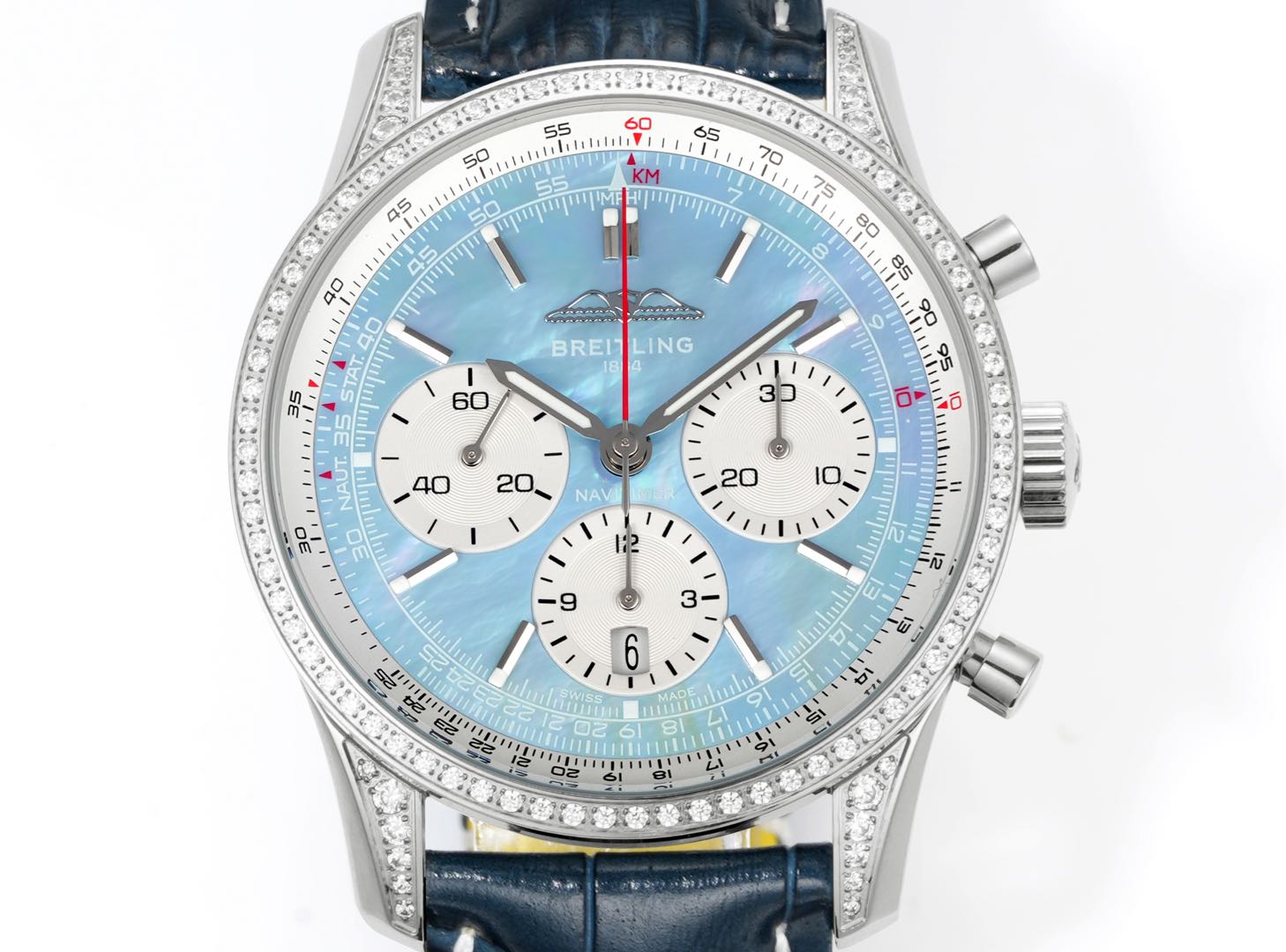 Chronograph - Rhinestone - Sky Face - N-Timer - Black Leather - Automatic - 43mm