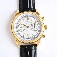 Chronograph - White Yellow -Black Leather - Automatic - 42mm