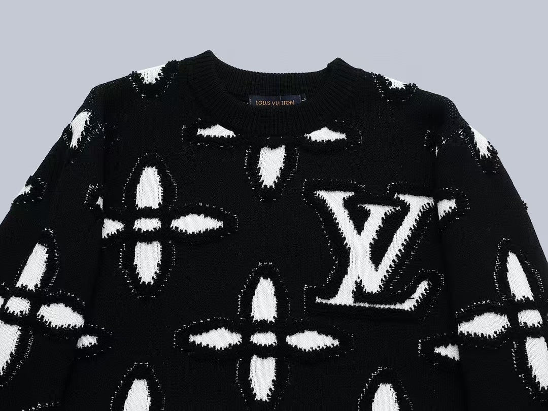 Plucked three-dimensional vintage flower custom wool sweater