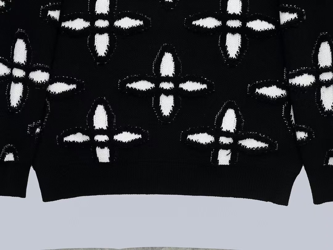 Plucked three-dimensional vintage flower custom wool sweater