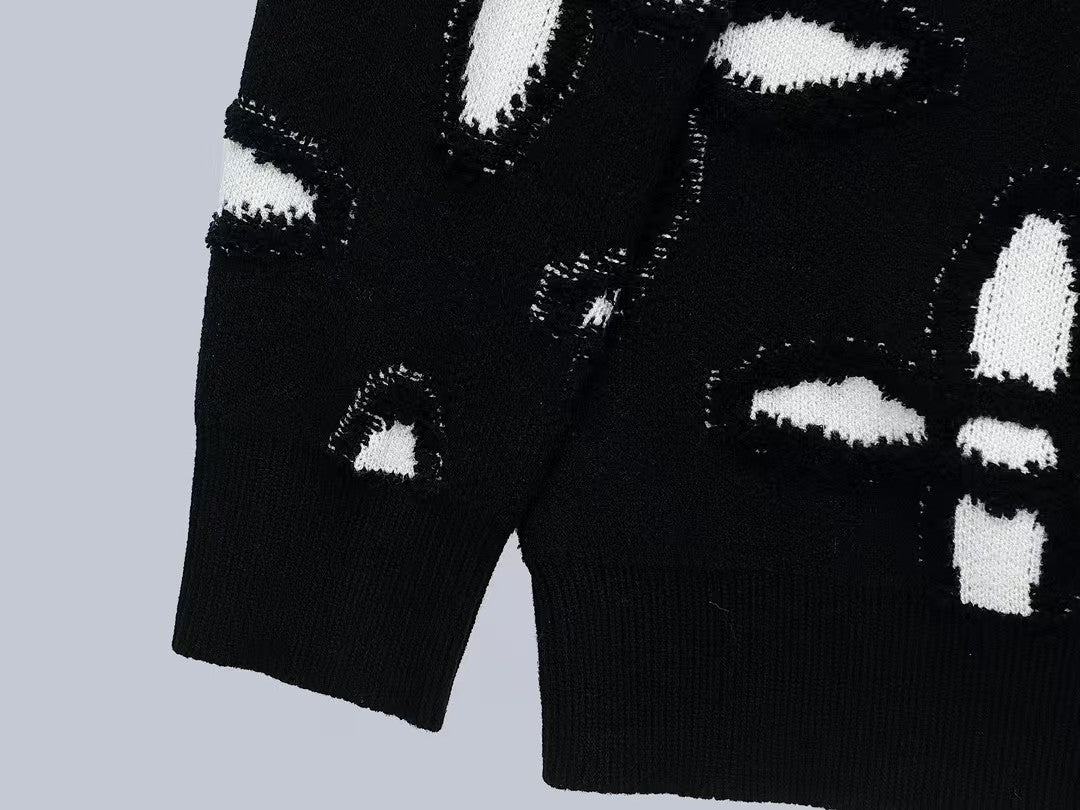 Plucked three-dimensional vintage flower custom wool sweater