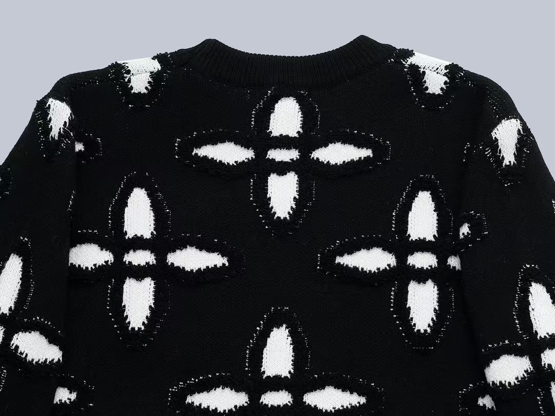 Plucked three-dimensional vintage flower custom wool sweater