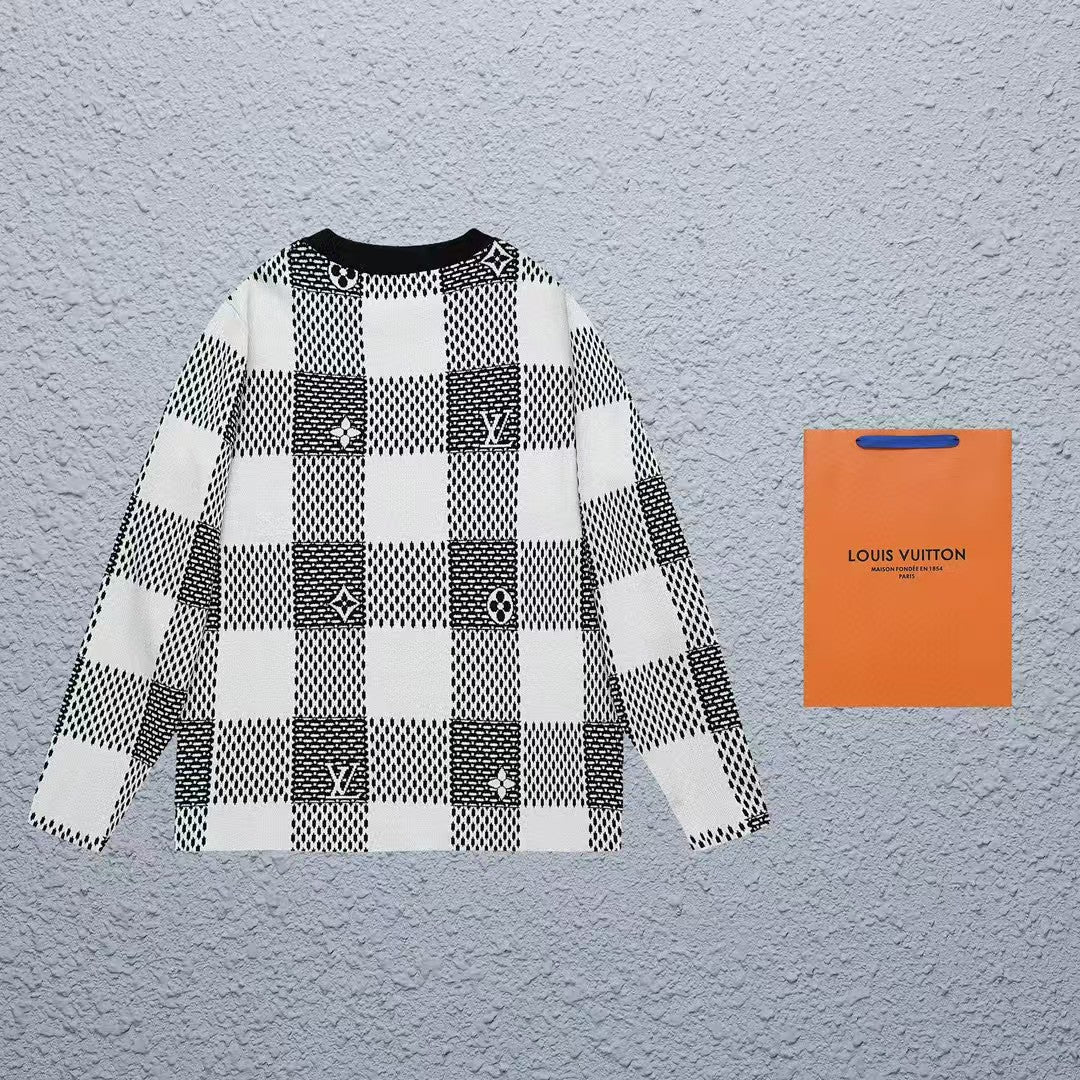 Chessboard Old Flower Customized Wool Sweater