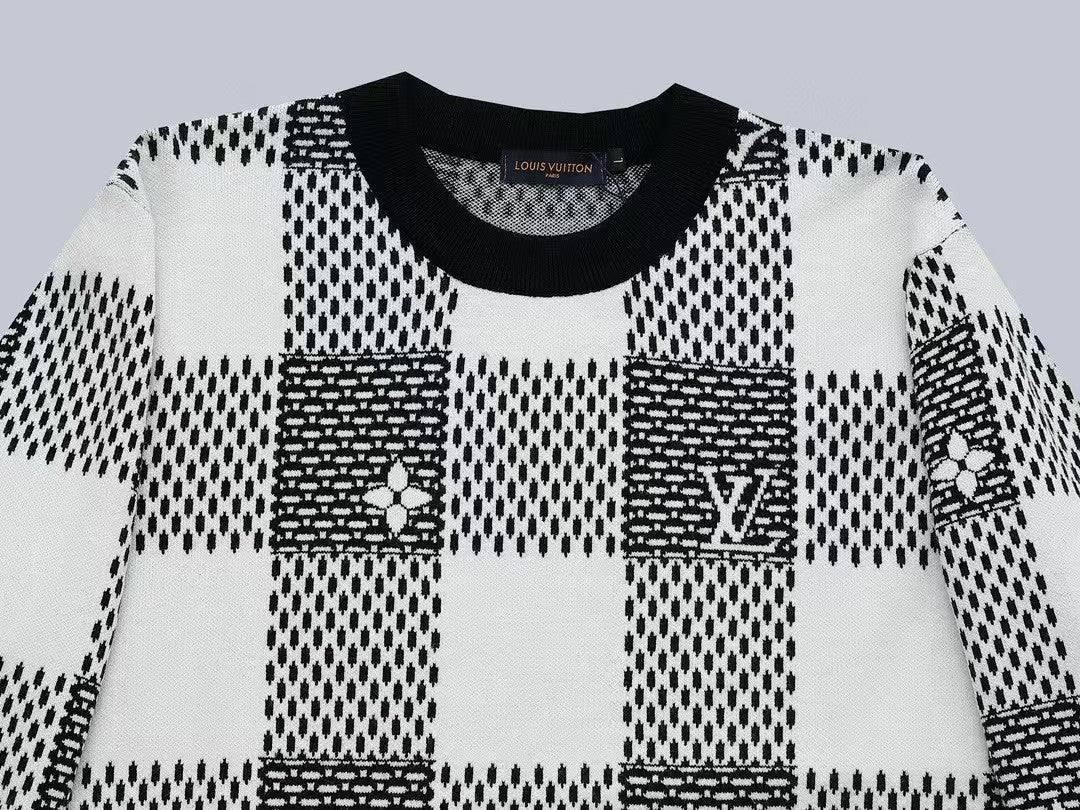 Chessboard Old Flower Customized Wool Sweater