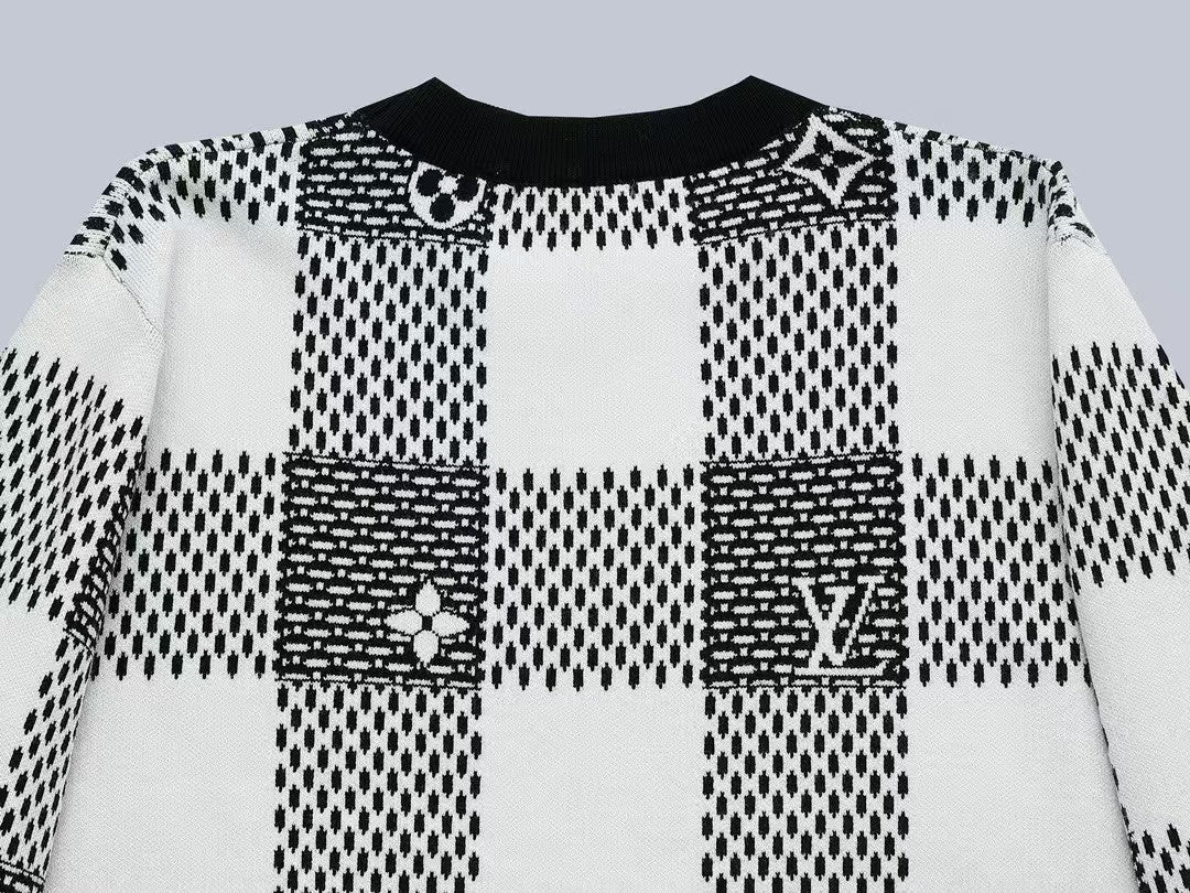 Chessboard Old Flower Customized Wool Sweater