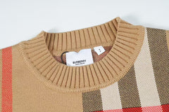 Classic plaid wool jacquard round neck sweater