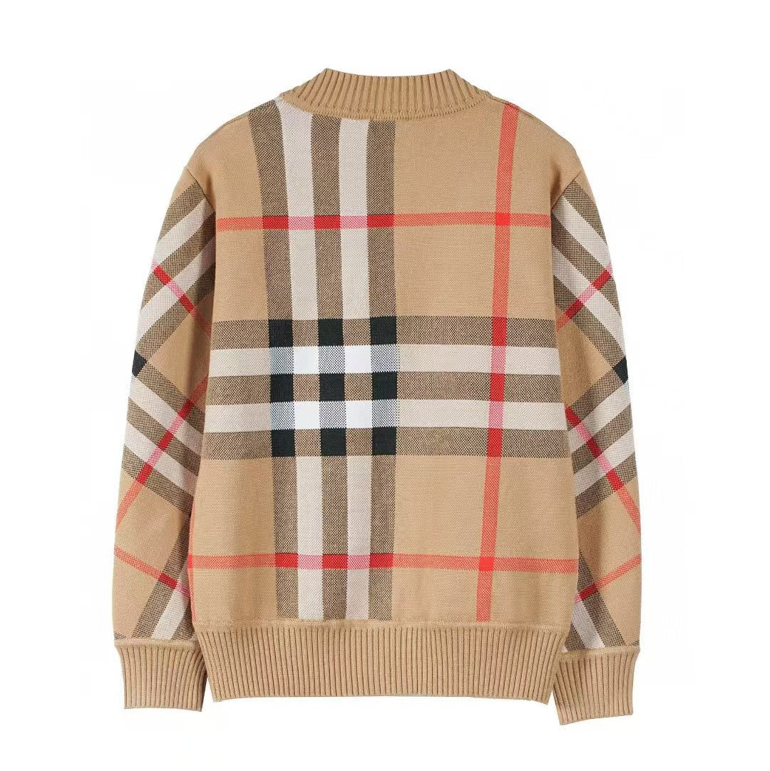 Classic plaid wool jacquard cardigan sweater