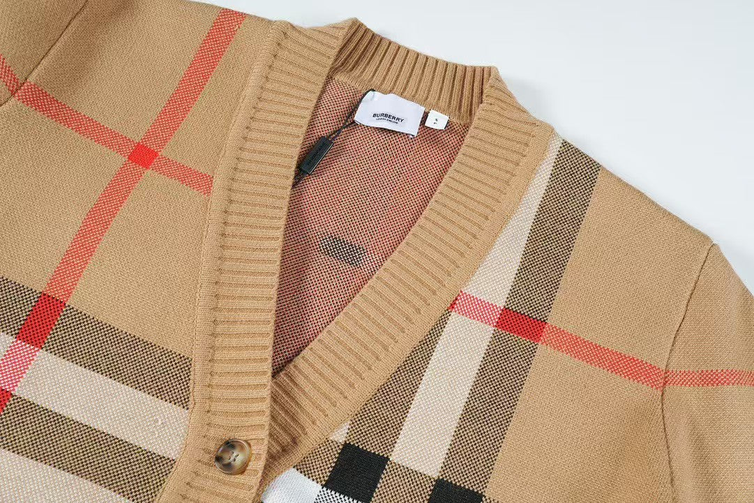 Classic plaid wool jacquard cardigan sweater
