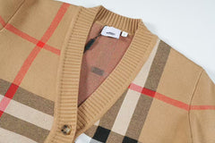 Classic plaid wool jacquard cardigan sweater