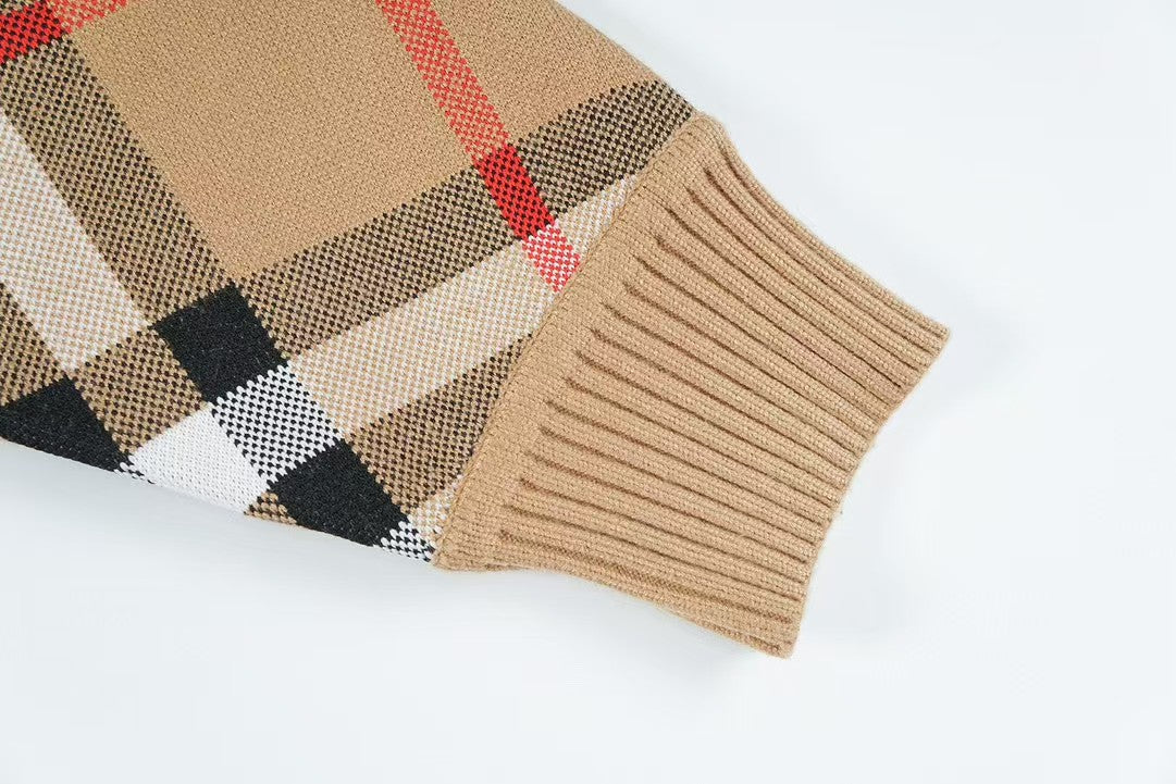 Classic plaid wool jacquard cardigan sweater