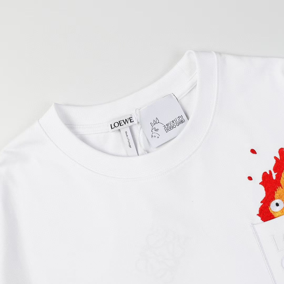 Flame Embroidered Pure Cotton Couple Short sleeved T-shirt