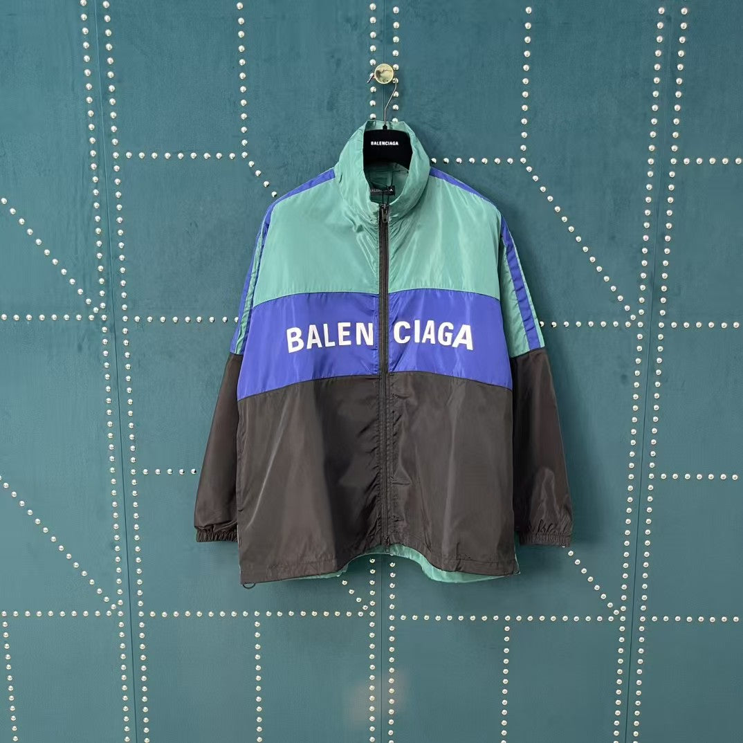 Green and Blue Splicing Slogan Stormtrooper Coat