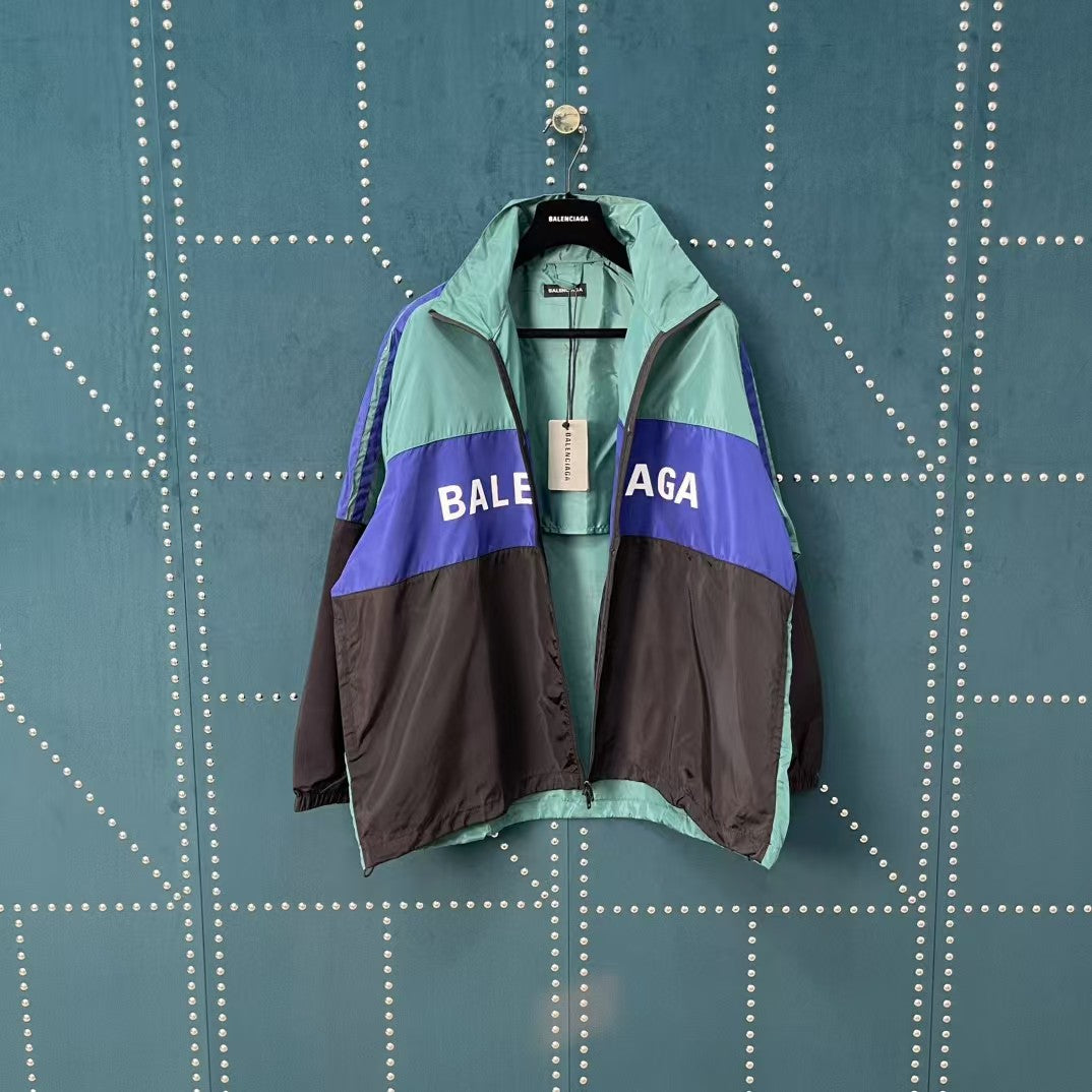 Green and Blue Splicing Slogan Stormtrooper Coat