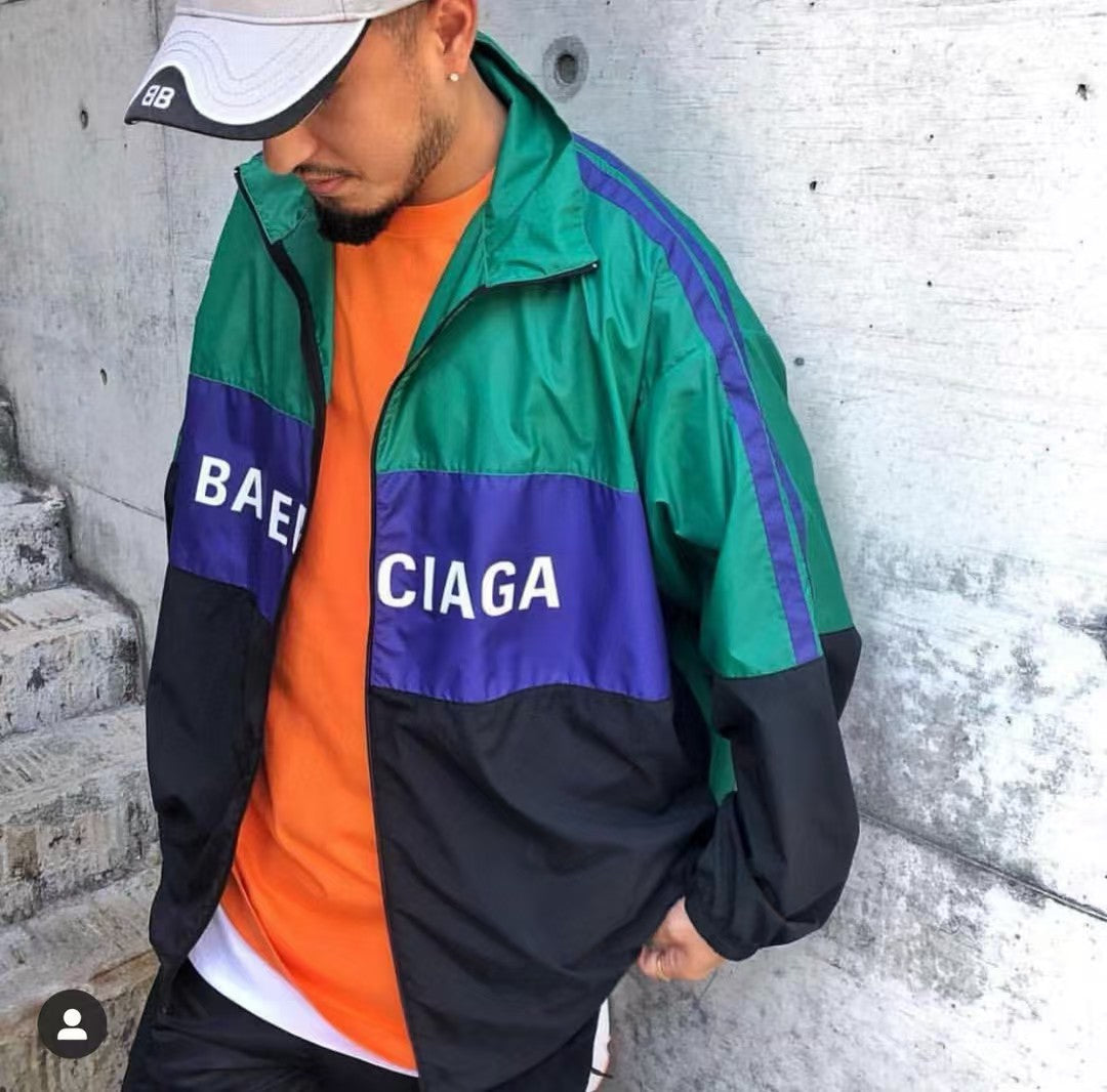 Green and Blue Splicing Slogan Stormtrooper Coat