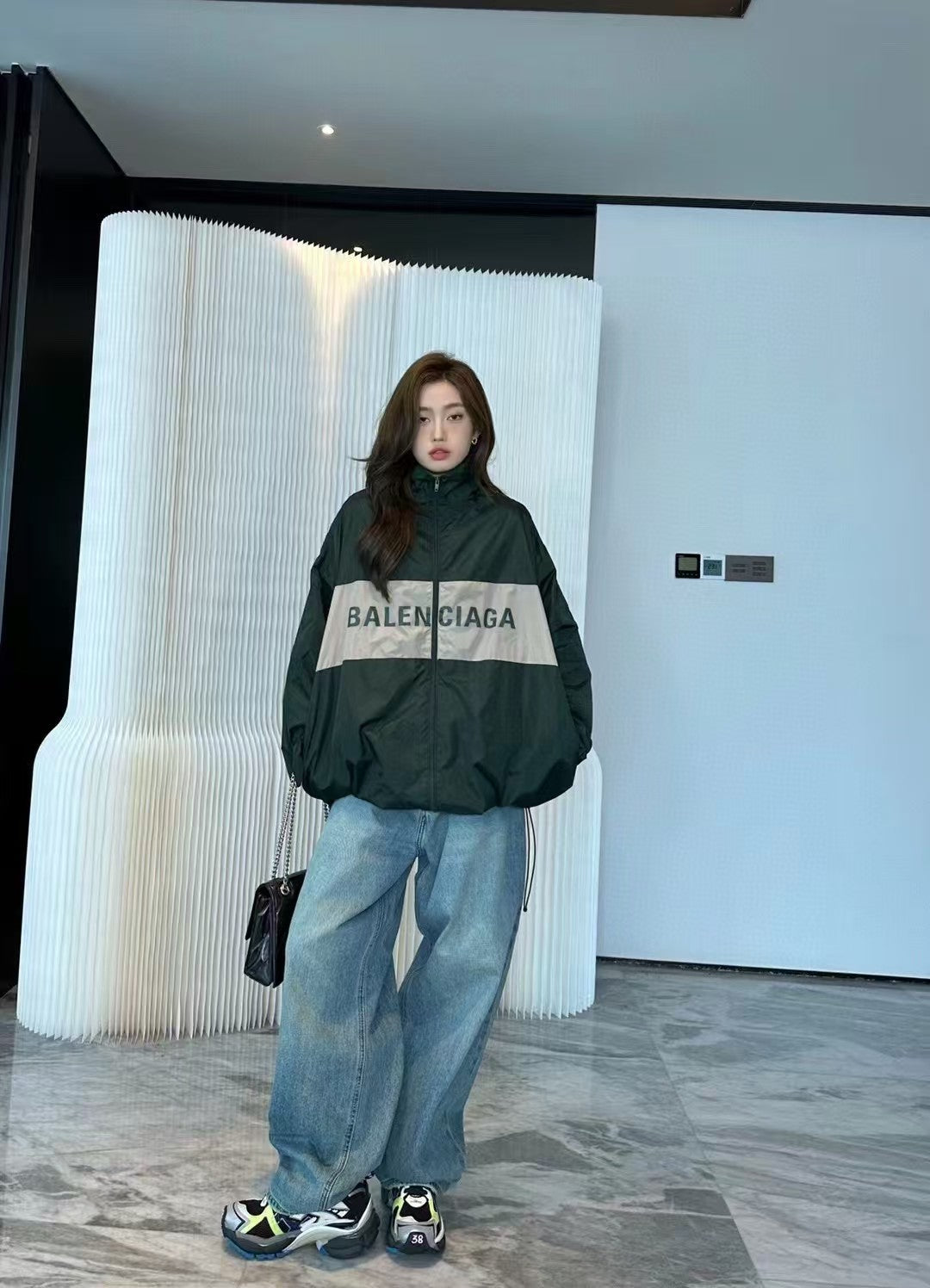 Black green patchwork slogan, assault suit jacket