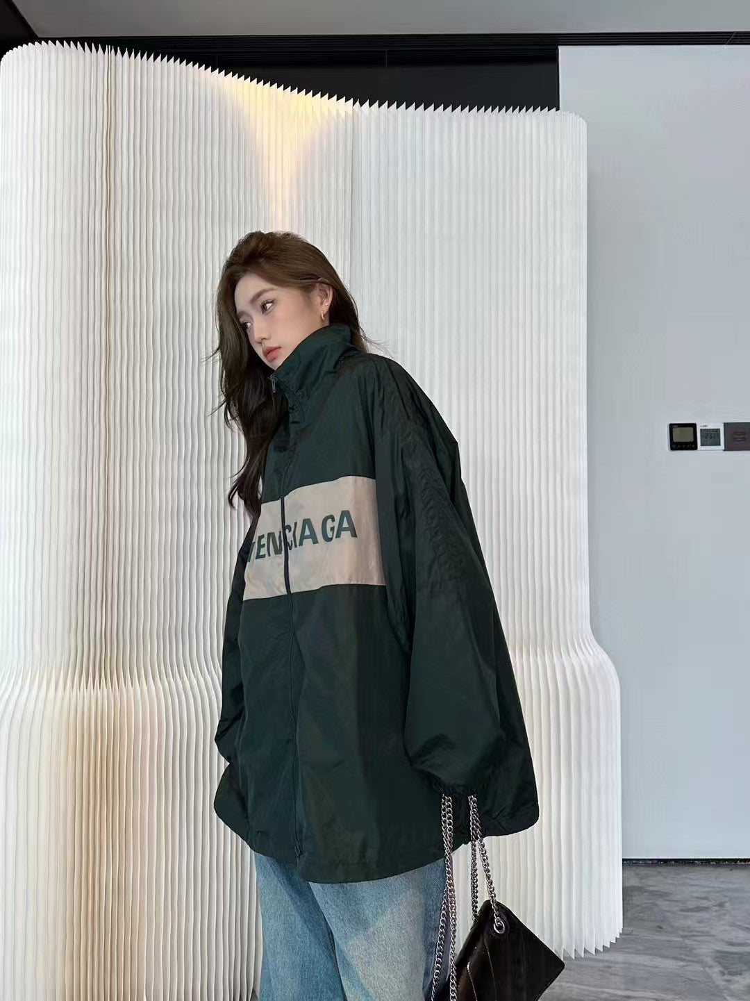 Black green patchwork slogan, assault suit jacket