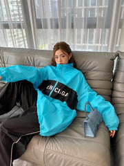 Lake Blue Splicing Slogan Stormtrooper Jacket
