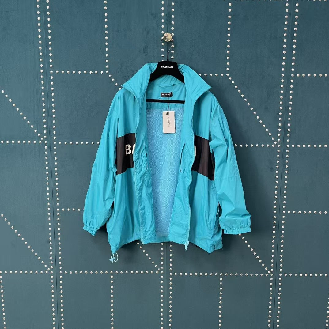Lake Blue Splicing Slogan Stormtrooper Jacket