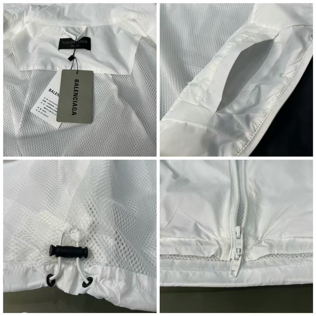 New white spliced slogan, assault suit jacket