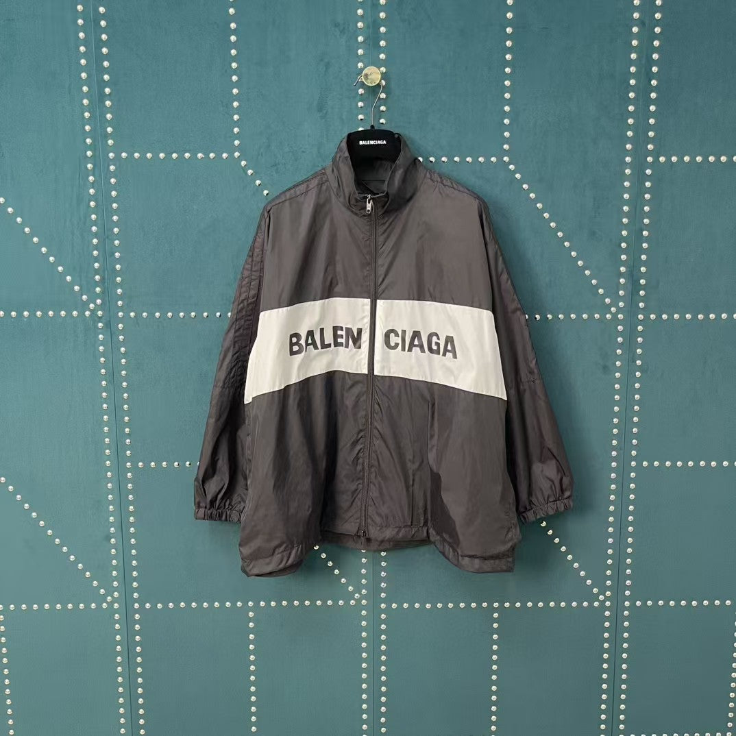 Black and white spliced slogan jacket