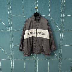 Black and white spliced slogan jacket