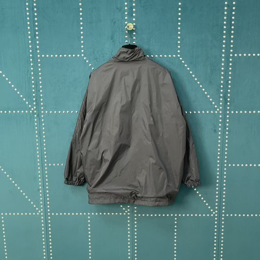 Black and white spliced slogan jacket